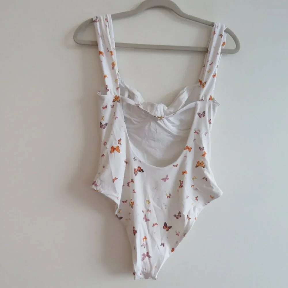 WEWOREWHAT Vintage Danielle One Piece Swimsuit White Butterfly Print - Size M - Picture 12 of 15